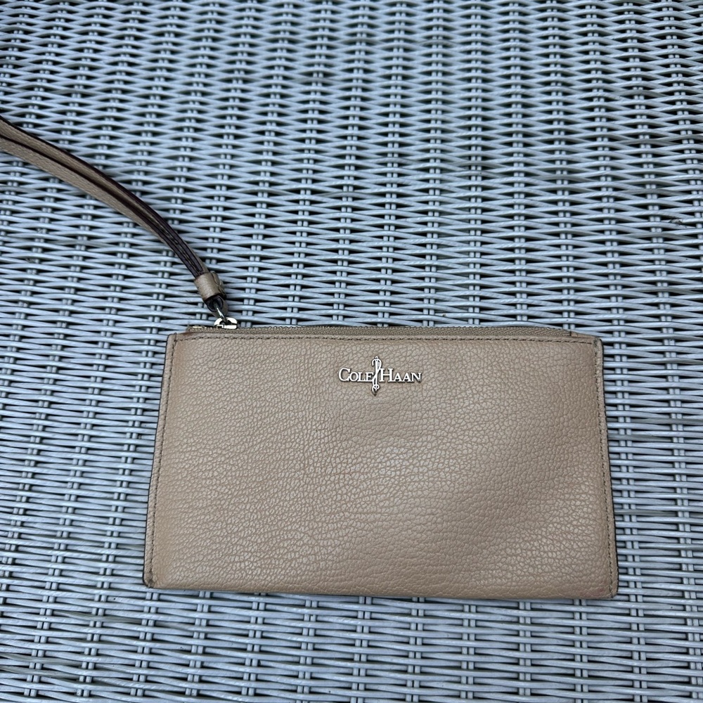 Cole Haan Tan Wristlet with Orange Interior